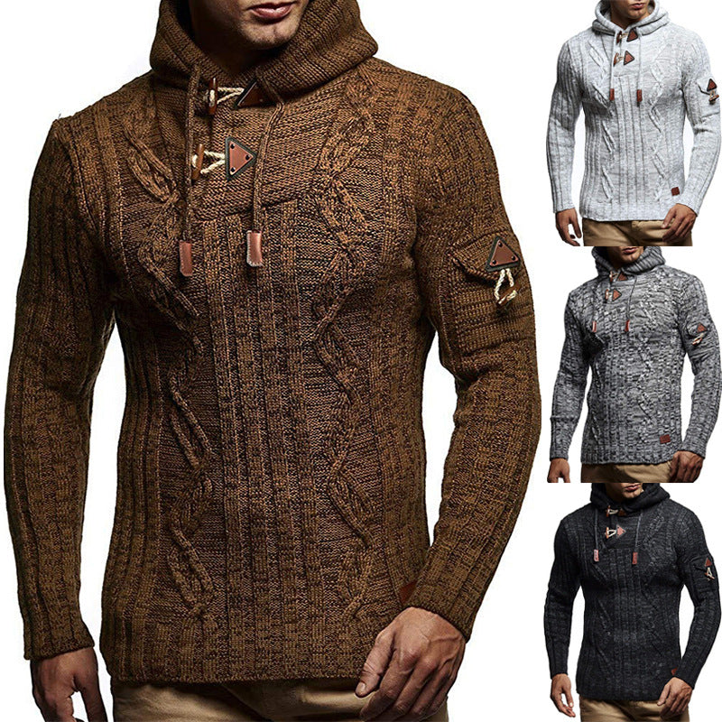 Herren Strickpullover mit Kapuze und hochwertiger Struktur R&B
