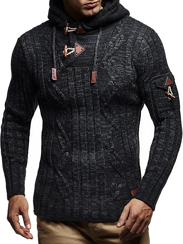 Herren Strickpullover mit Kapuze und hochwertiger Struktur R&B