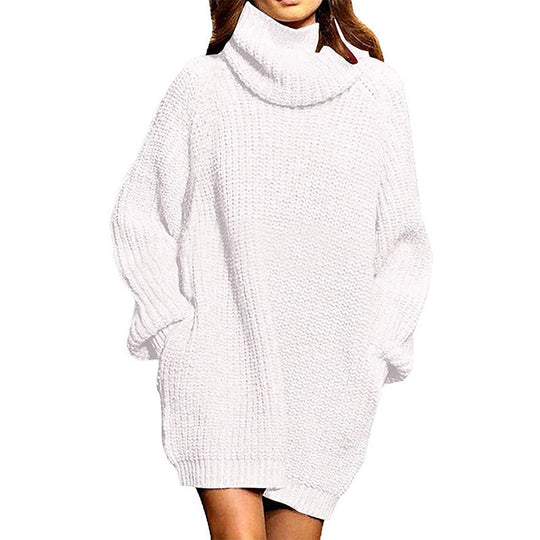 Damen gemütlicher Oversized Strickpullover mit hohem Kragen und praktischen Taschen R&B