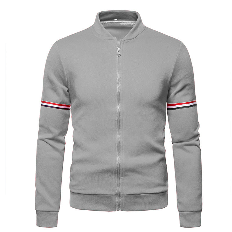 Herren sportliche Zip-Jacke mit strukturierter Oberfläche und Kontraststreifen R&B