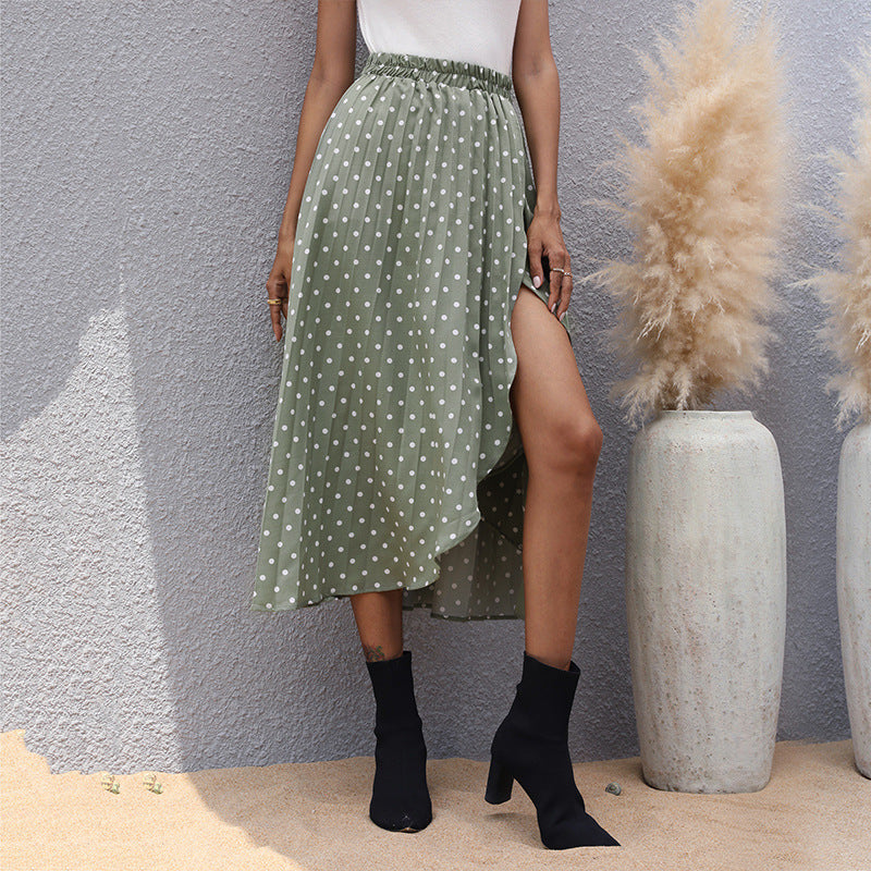 Damen asymmetrischer Maxirock mit Punkten und elegantem Schlitz R&B