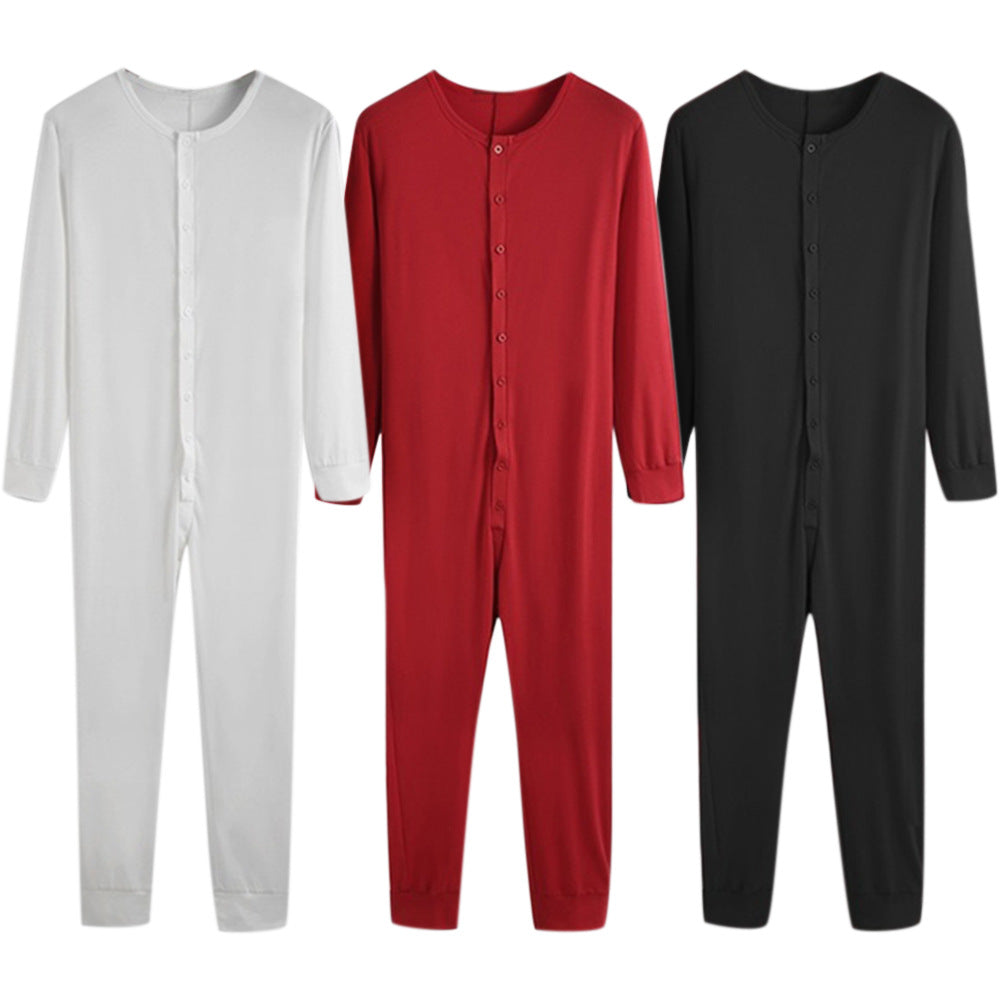 Unisex nan Einteiliger Langarm-Schlafanzug mit durchgehender Knopfleiste und elastischen Bündchen R&B