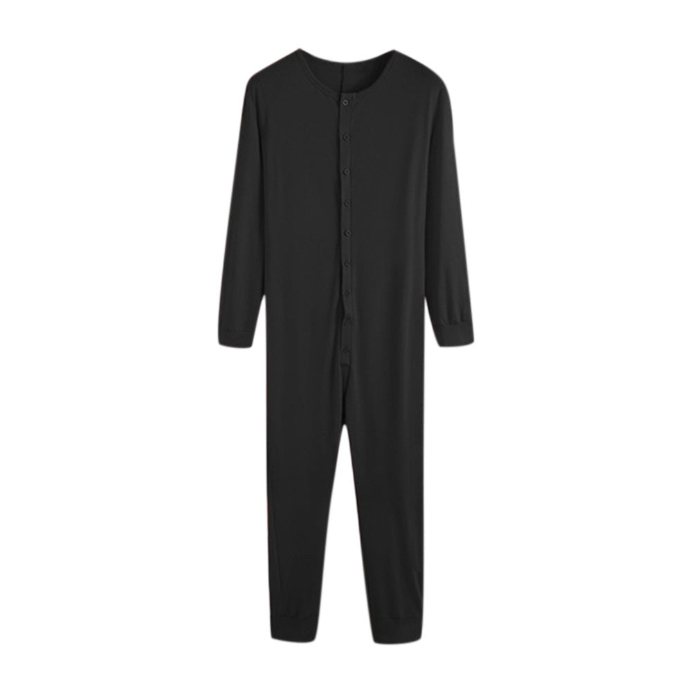 Unisex nan Einteiliger Langarm-Schlafanzug mit durchgehender Knopfleiste und elastischen Bündchen R&B