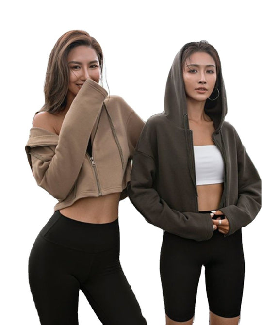 Damen cropped Kapuzenjacke mit sportlichem Schnitt R&B