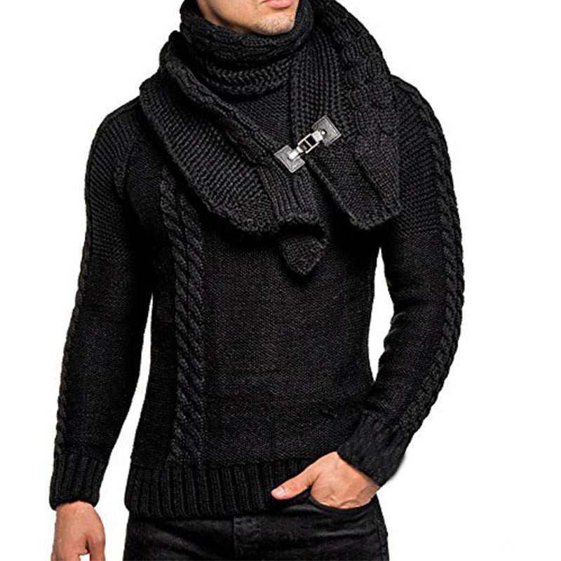 Herren Strickpullover mit elegantem Zopfmuster und modischem Schal R&B
