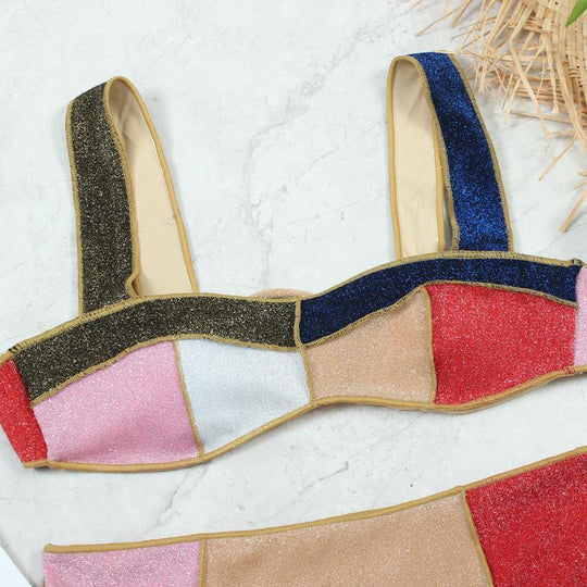 Damen Hochtailliertes Bikini-Set mit funkelnden Akzenten R&B