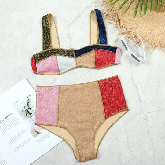 Damen Hochtailliertes Bikini-Set mit funkelnden Akzenten R&B