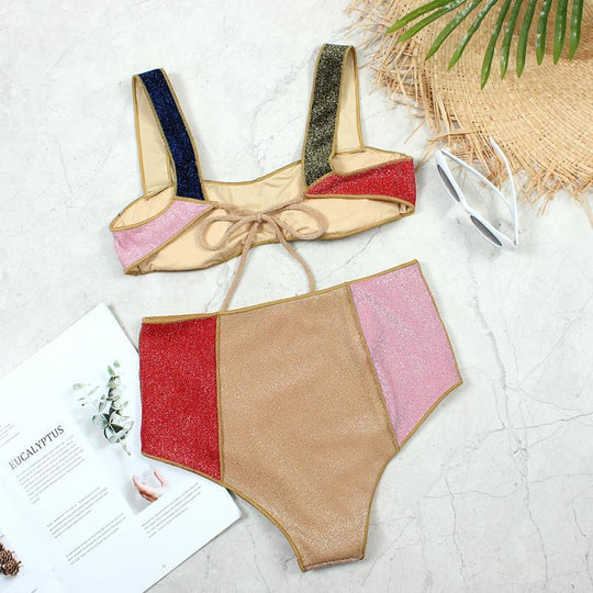 Damen Hochtailliertes Bikini-Set mit funkelnden Akzenten R&B