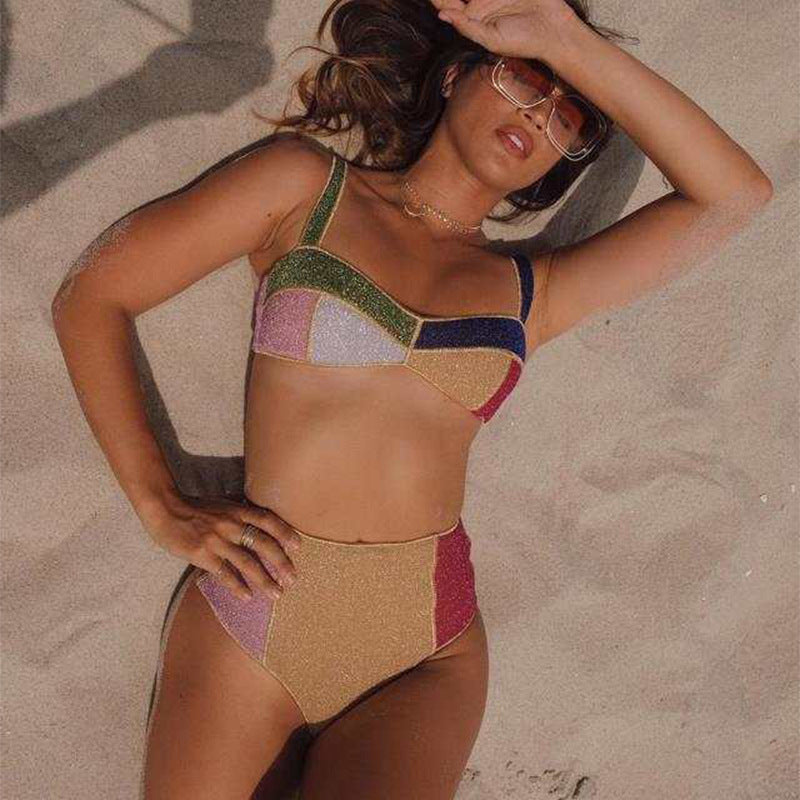 Damen Hochtailliertes Bikini-Set mit funkelnden Akzenten R&B