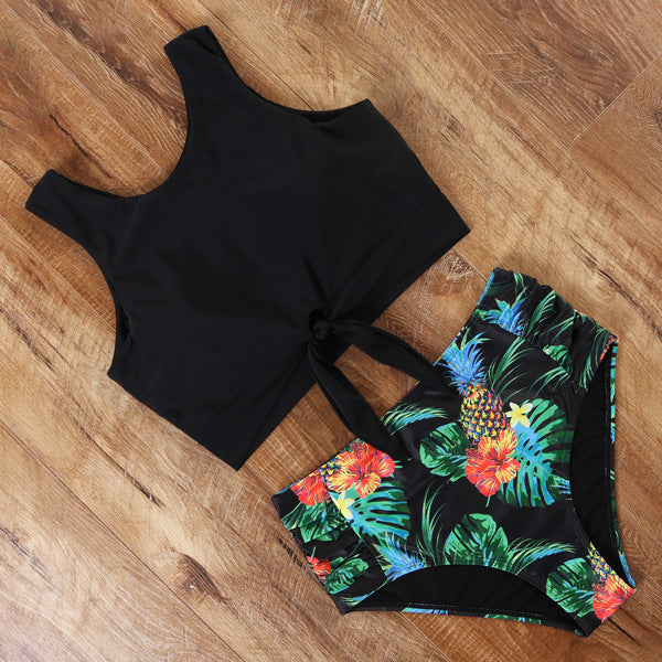 Damen Sportliches Bikini-Set mit modischem Crop-Top und hochtailliertem Slip R&B