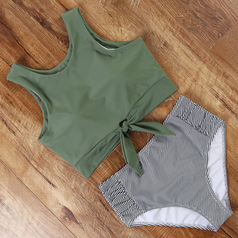Damen Sportliches Bikini-Set mit modischem Crop-Top und hochtailliertem Slip R&B