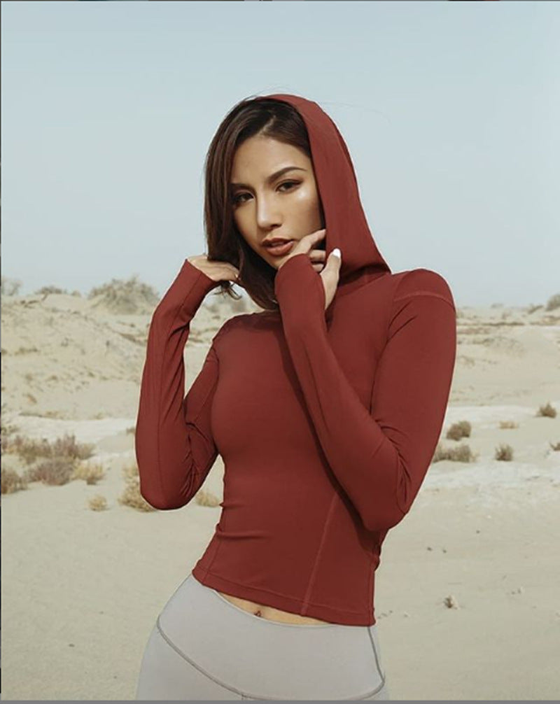 Damen Sportliches Langarmoberteil mit Kapuze aus atmungsaktivem Material R&B