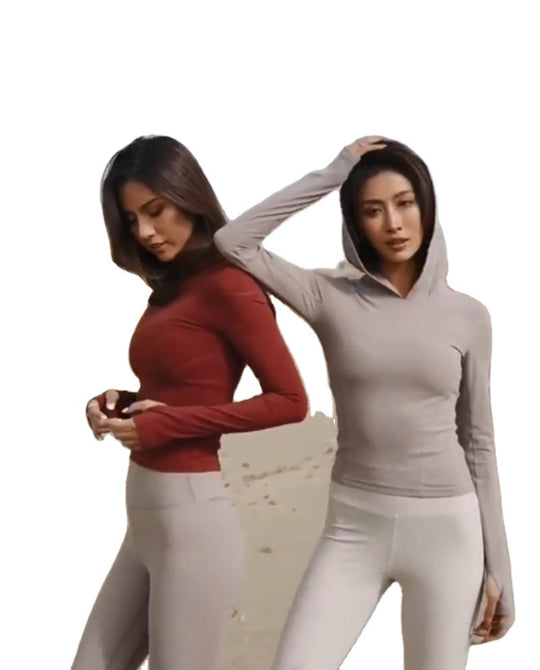 Damen Sportliches Langarmoberteil mit Kapuze aus atmungsaktivem Material R&B