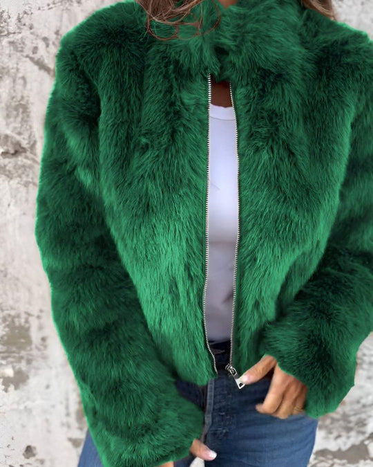 R&B | Hochkragen Reißverschluss Flauschige Jacke