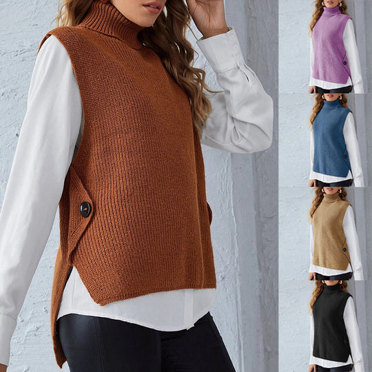 Damen Strickweste mit Stehkragen und Knopfdetails R&B