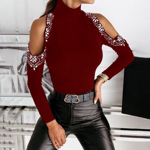 Damen Elegantes Oberteil mit freiem Schulterdesign und Spitzendetails R&B