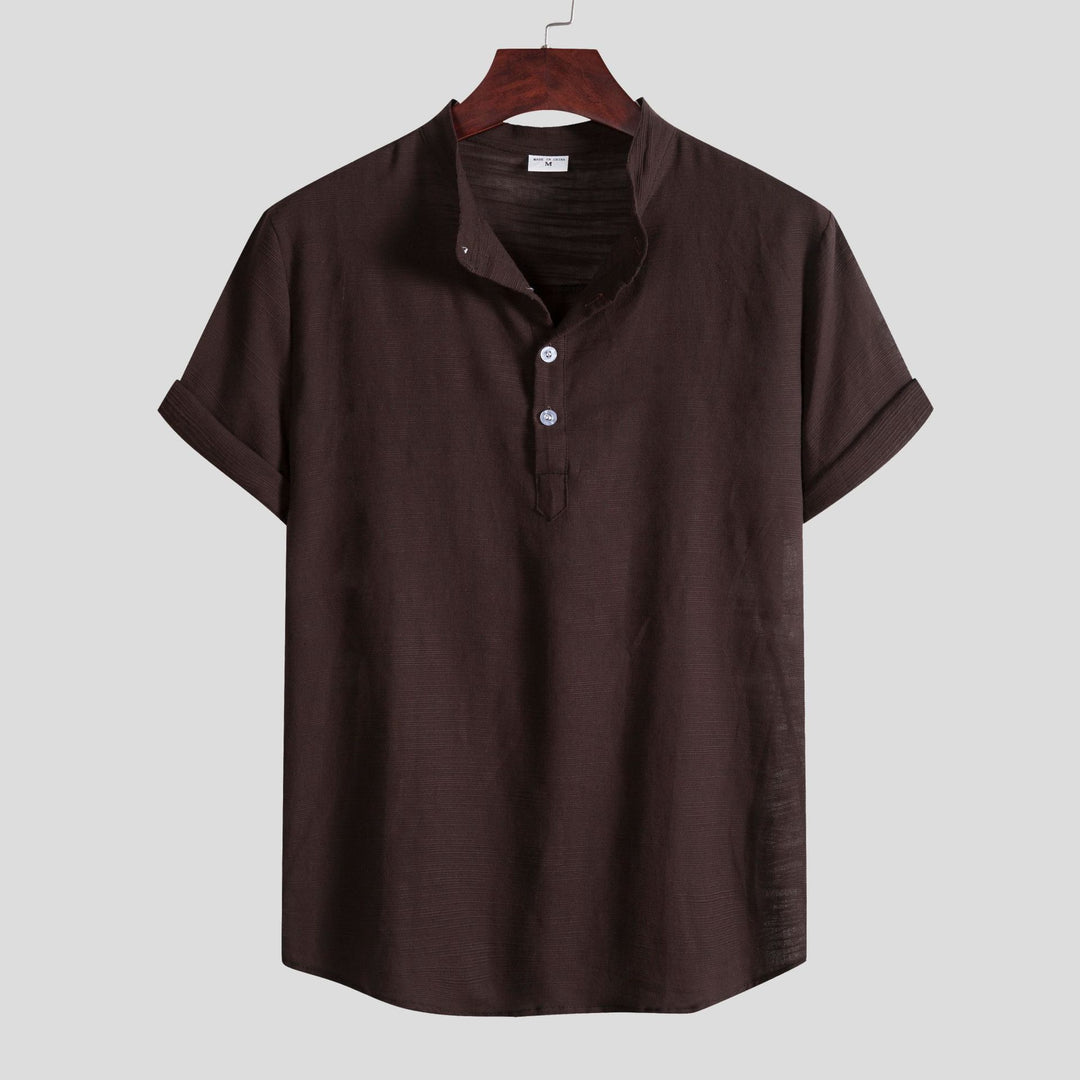 Herren Kurzarm Hemd mit Stehkragen und Knopfdetails R&B