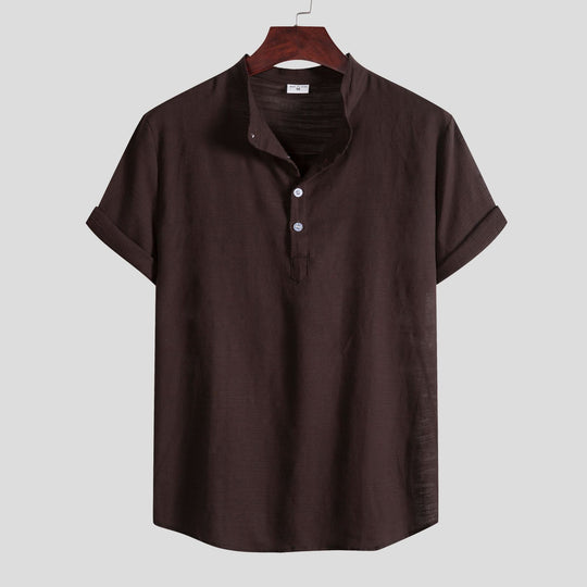 Herren Kurzarm Hemd mit Stehkragen und Knopfdetails R&B