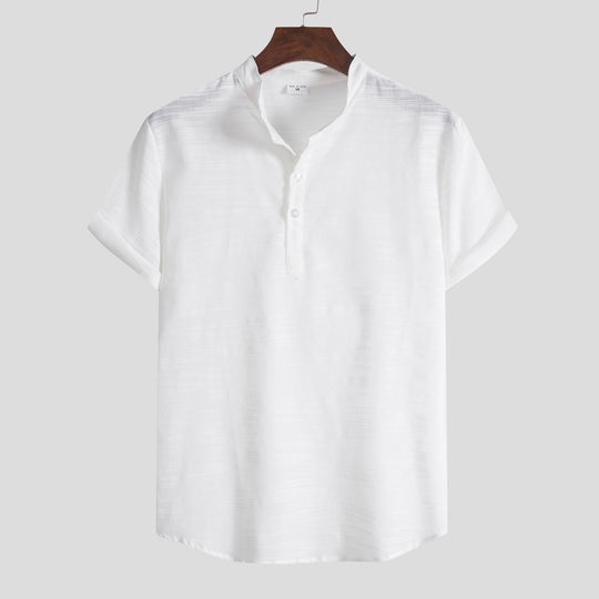Herren Kurzarm Hemd mit Stehkragen und Knopfdetails R&B