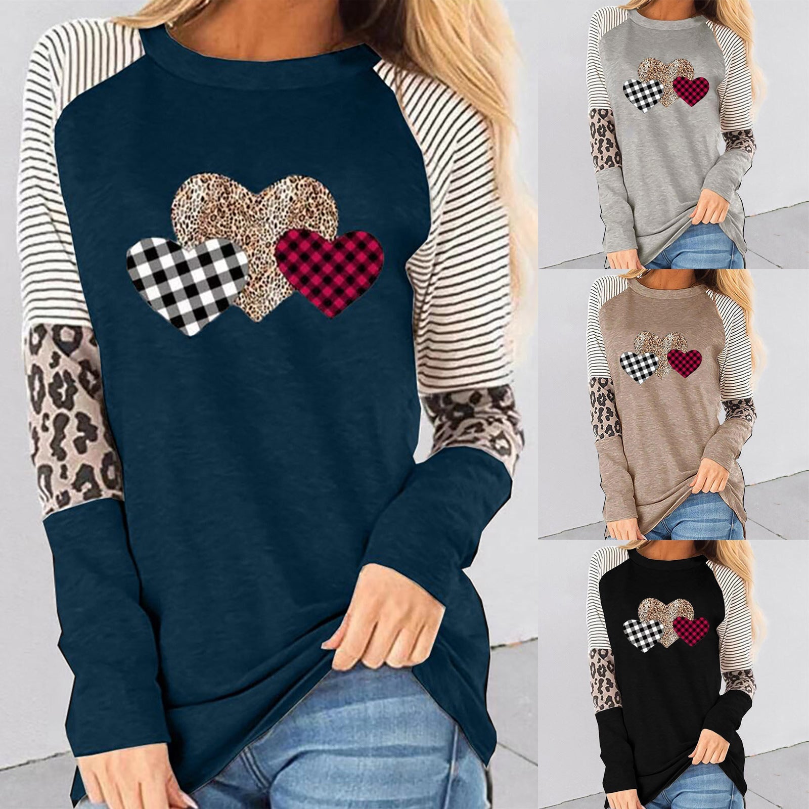 Damen Raglan-Shirt mit Herz-Design und Leo-Detail R&B