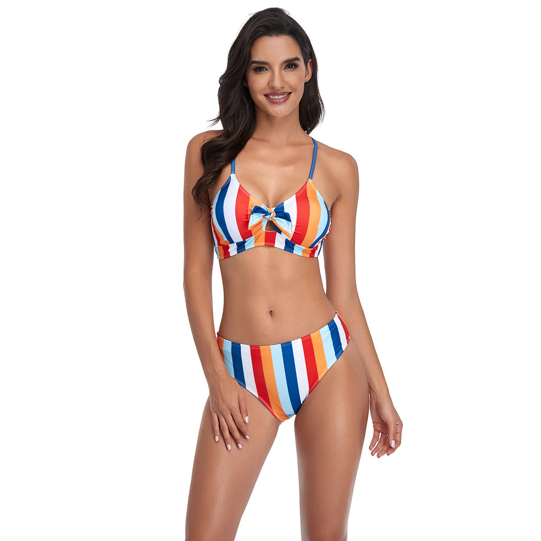 Damen Bikini-Set mit raffiniertem Knoten und modischem Streifenmuster R&B