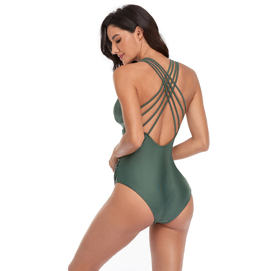 Damen figurformender Badeanzug mit tiefem V-Ausschnitt und eleganten Rüschendetails R&B