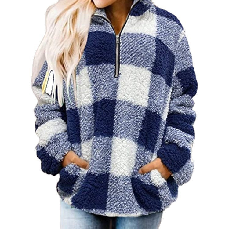 Damen Fleece Pullover mit Karomuster R&B