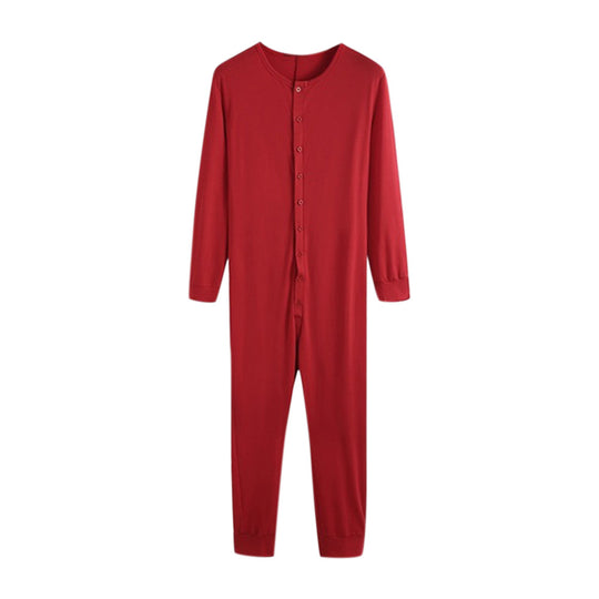 Unisex nan Einteiliger Langarm-Schlafanzug mit durchgehender Knopfleiste und elastischen Bündchen R&B