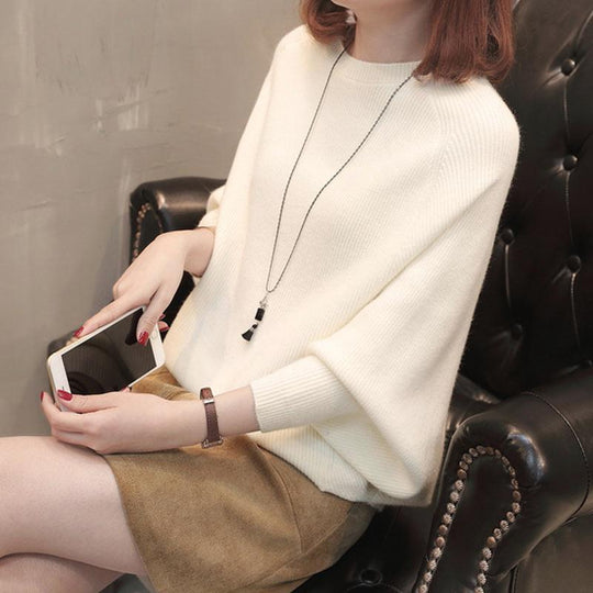 Damen Gemütlicher Strickpullover mit lässigem Schnitt und weiten Ärmeln R&B