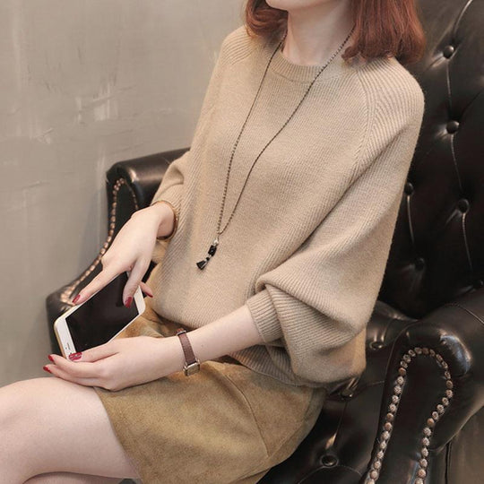 Damen Gemütlicher Strickpullover mit lässigem Schnitt und weiten Ärmeln R&B