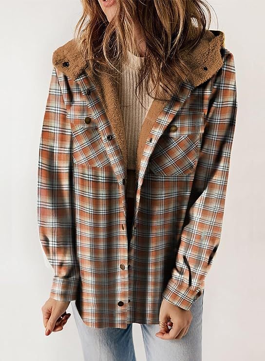 R&B | Plaid Jacke Langarm Schnalle Wolle mit Kapuze