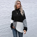 Damen Grobstrickpullover mit asymmetrischen Farbblockdesign und hohem Kragen
