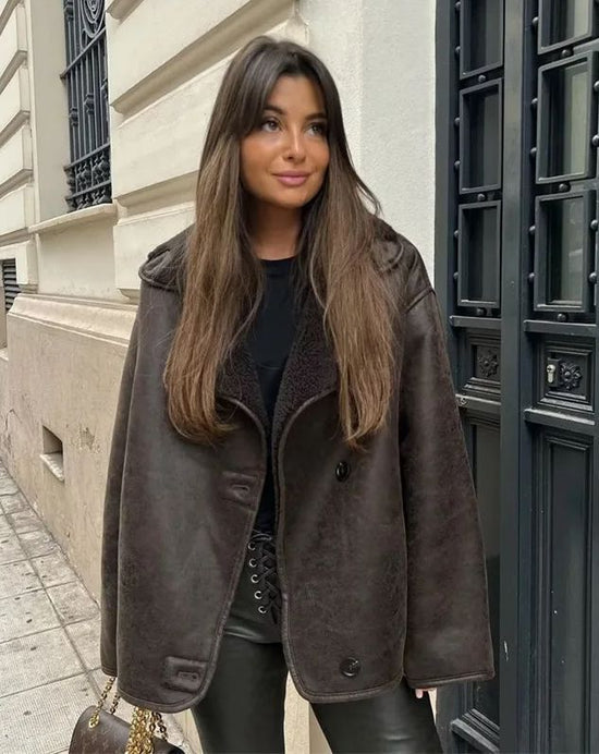 R&B | Übergröße Lammfell Aviator Jacke Weiter Kragen mit Umschlägen