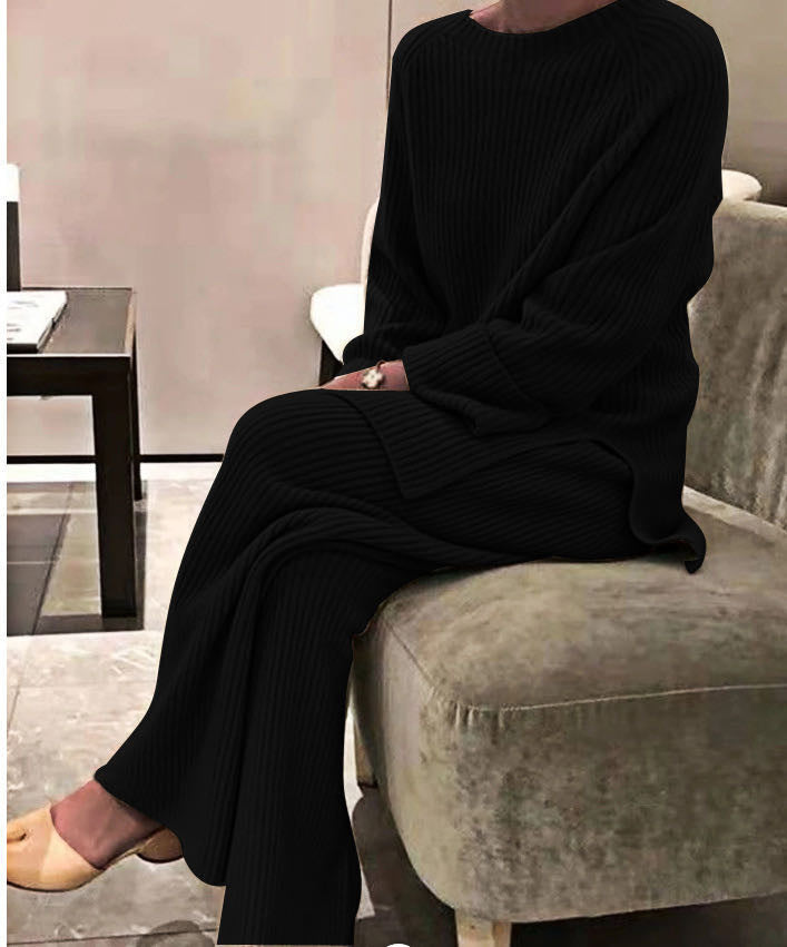 Damen gemütlicher Strickanzug im modernen Rippdesign R&B