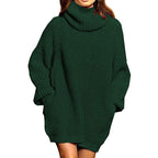 Damen gemütlicher Oversized Strickpullover mit hohem Kragen und praktischen Taschen R&B