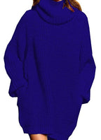 Damen gemütlicher Oversized Strickpullover mit hohem Kragen und praktischen Taschen R&B