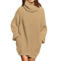 Damen gemütlicher Oversized Strickpullover mit hohem Kragen und praktischen Taschen R&B