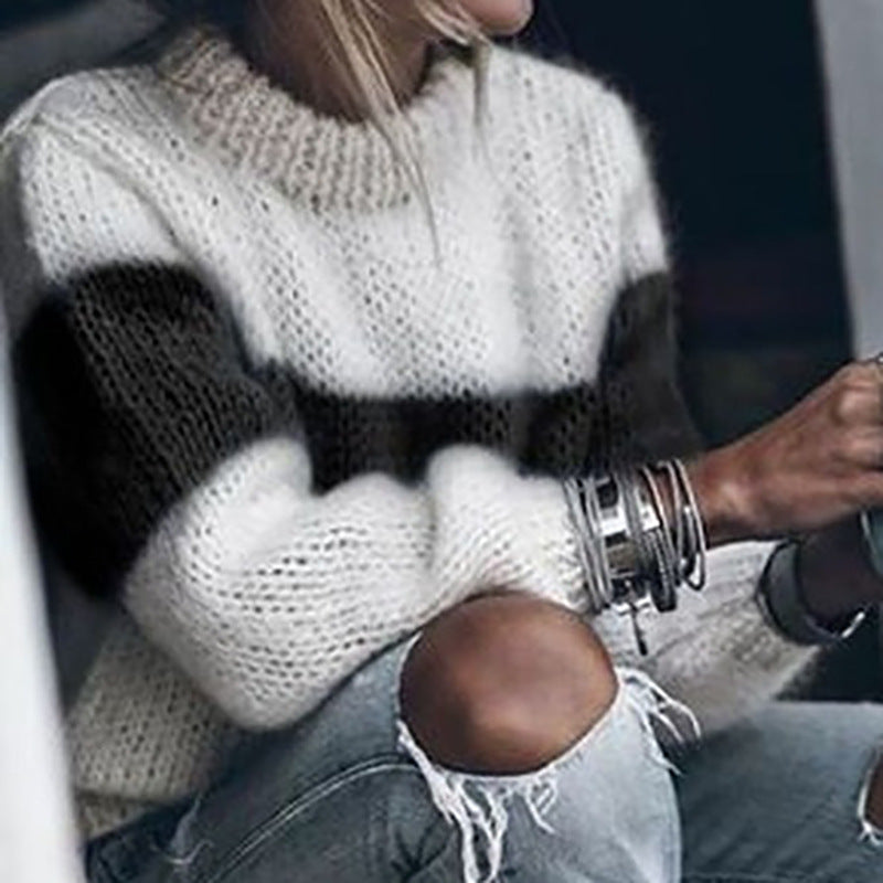 Damen modischer Strickpullover mit einzigartigen Farbdesigns und voluminösen Ärmeln R&B