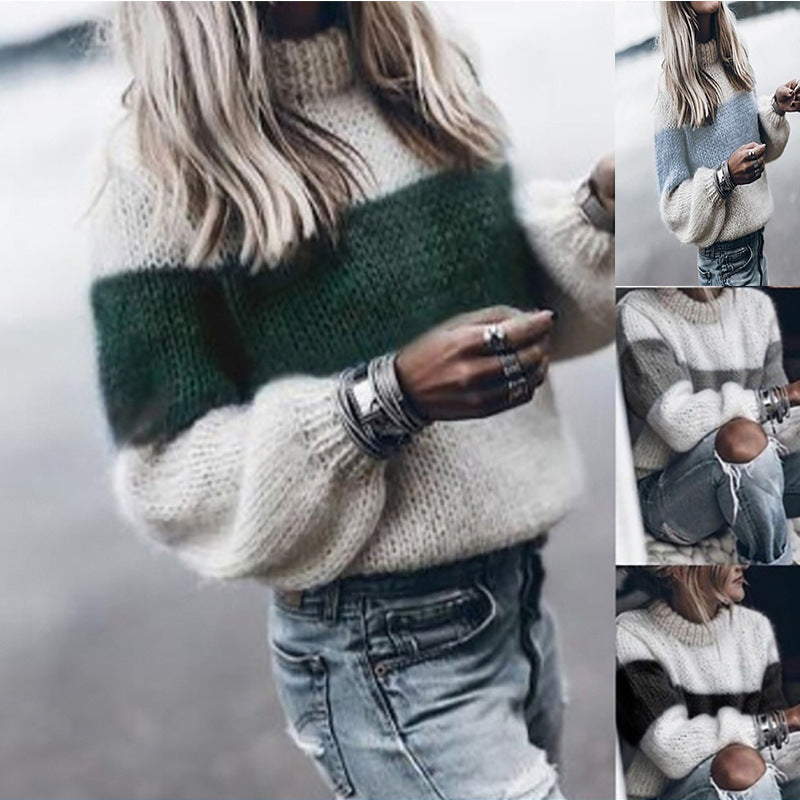 Damen modischer Strickpullover mit einzigartigen Farbdesigns und voluminösen Ärmeln R&B