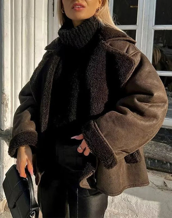 R&B | Übergröße Lammfell Aviator Jacke Weiter Kragen mit Umschlägen