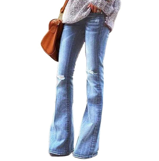 Damen Bootcut Jeans mit modischen Ziernähten und lässigem Used-Look Heidi-Mode