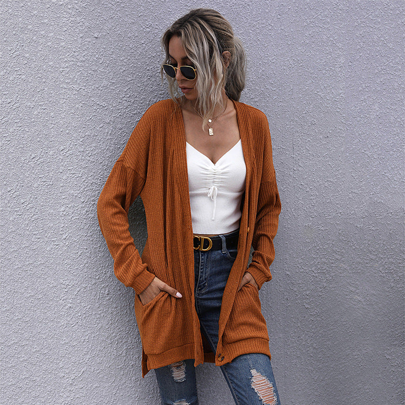 Damen Strickjacke mit geripptem Design und praktischen Taschen R&B