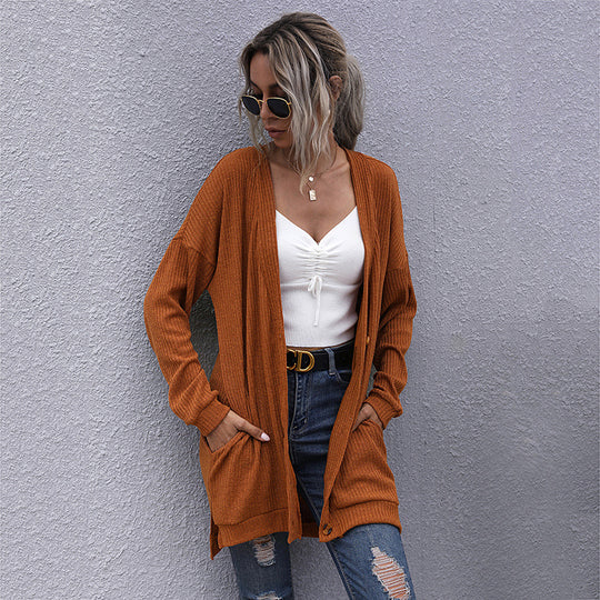 Damen Strickjacke mit geripptem Design und praktischen Taschen R&B