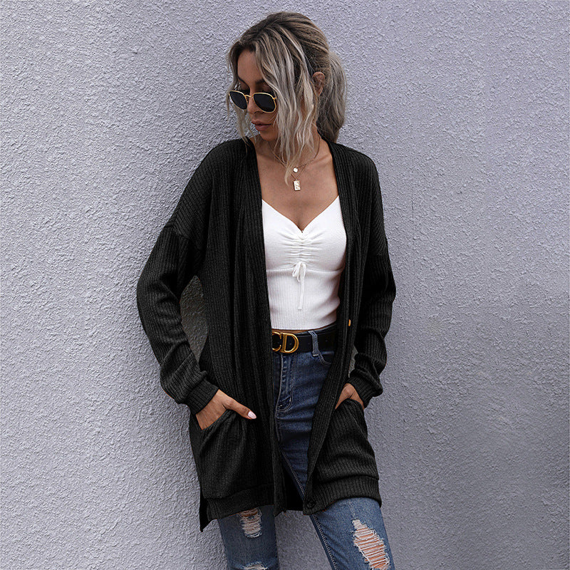 Damen Strickjacke mit geripptem Design und praktischen Taschen R&B