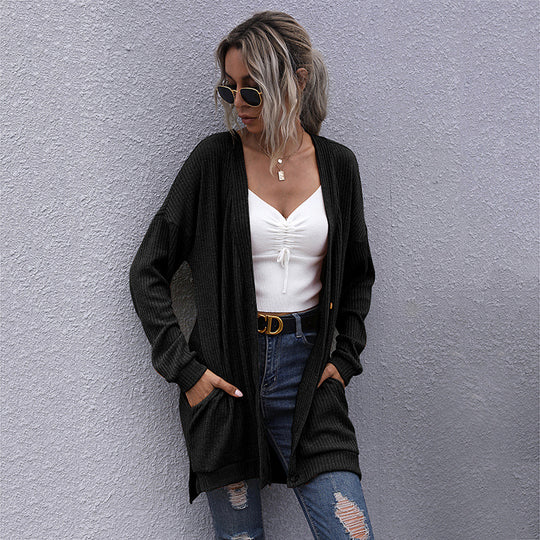 Damen Strickjacke mit geripptem Design und praktischen Taschen R&B