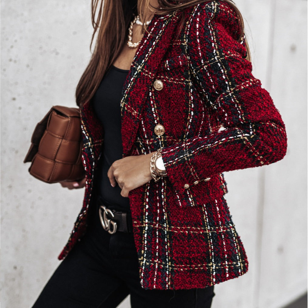 Damen Modischer Bouclé-Blazer mit doppelter Knopfleiste und strukturiertem GewR&Be R&B