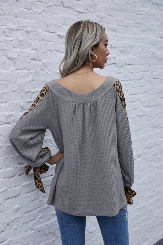 Damen Oberteil mit Leopardenmuster und voluminösen Ärmeln R&B