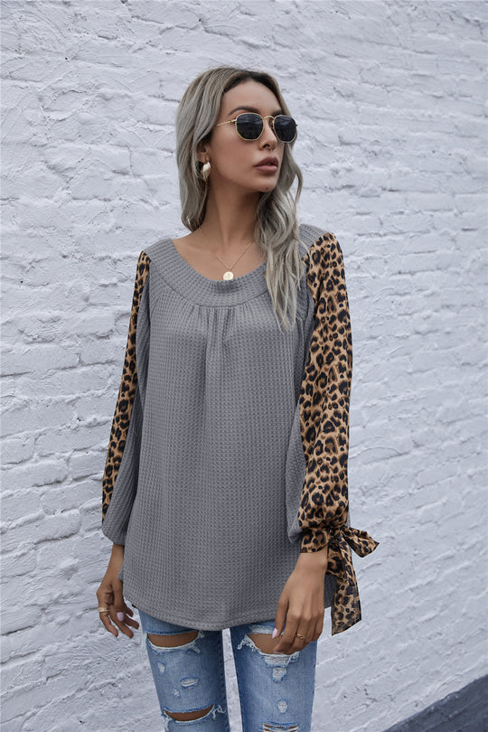Damen Oberteil mit Leopardenmuster und voluminösen Ärmeln R&B