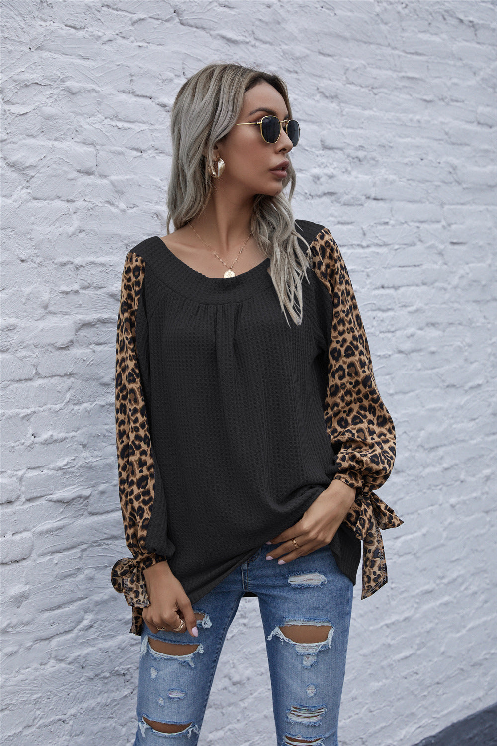 Damen Oberteil mit Leopardenmuster und voluminösen Ärmeln R&B