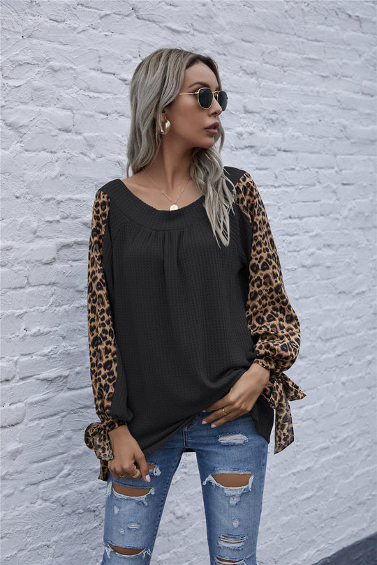 Damen Oberteil mit Leopardenmuster und voluminösen Ärmeln R&B